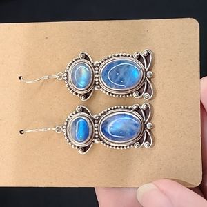 Authentic Rainbow Moonstone Sterling Silver Earrings Stunning!